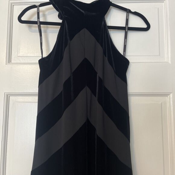 Vintage Velvet Maxi Dress Women 8 Black Halter Stripe Goth Vampy HOCO Prom - Picture 1 of 7